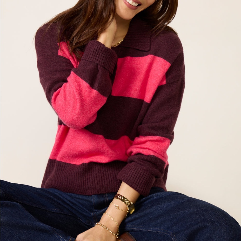 Evereve Striped Pink and Maroon Women's Sweater